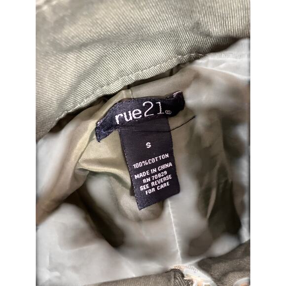 Y2K Green Cotton Jacket with Lace Accents Women’s Small Vintage Boho Utility - Picture 2 of 4